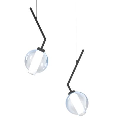 V-LINE SOSPENSIONE 2 LUCI DECENTRATA NERA O SABBIA CON VETRI COLORATI LAMPADINE E27