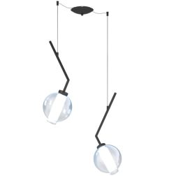 V-LINE SOSPENSIONE 2 LUCI DECENTRATA NERA O SABBIA CON VETRI COLORATI LAMPADINE E27