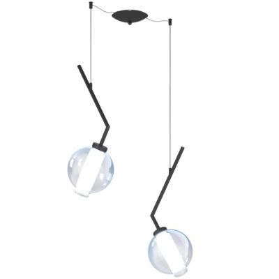 V-LINE SOSPENSIONE 2 LUCI DECENTRATA NERA O SABBIA CON VETRI COLORATI LAMPADINE E27