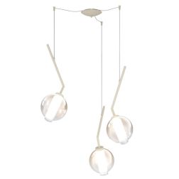 V-LINE SOSPENSIONE 3 LUCI DECENTRATA NERA O SABBIA CON VETRI COLORATI LAMPADINE E27