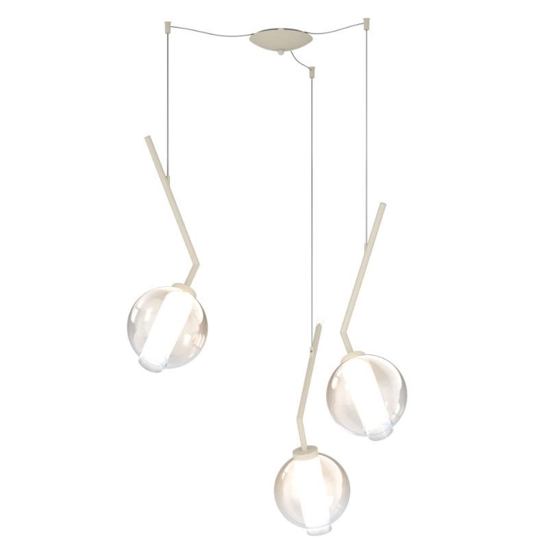 V-LINE SOSPENSIONE 3 LUCI DECENTRATA NERA O SABBIA CON VETRI COLORATI LAMPADINE E27