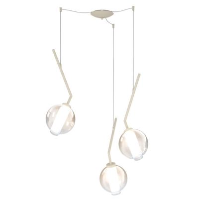 V-LINE SOSPENSIONE 3 LUCI DECENTRATA NERA O SABBIA CON VETRI COLORATI LAMPADINE E27