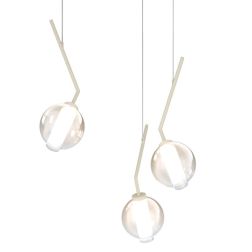 V-LINE SOSPENSIONE 3 LUCI DECENTRATA NERA O SABBIA CON VETRI COLORATI LAMPADINE E27 2