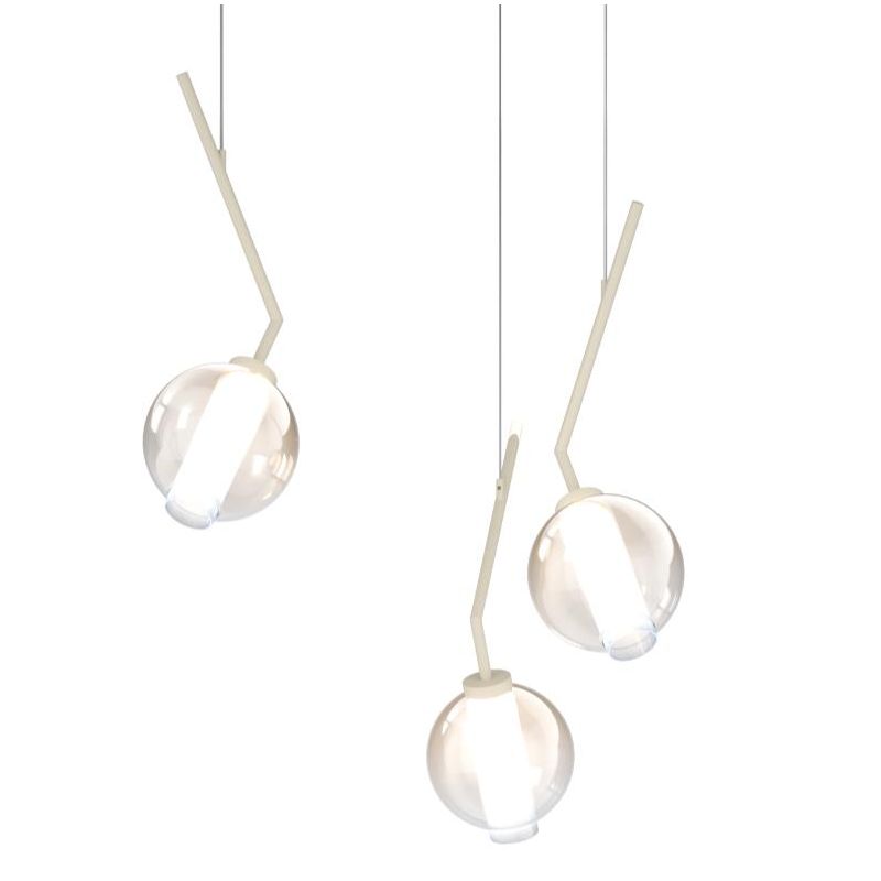 V-LINE SOSPENSIONE 3 LUCI DECENTRATA NERA O SABBIA CON VETRI COLORATI LAMPADINE E27