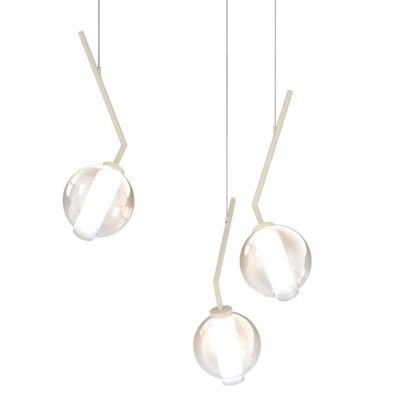 V-LINE SOSPENSIONE 3 LUCI DECENTRATA NERA O SABBIA CON VETRI COLORATI LAMPADINE E27