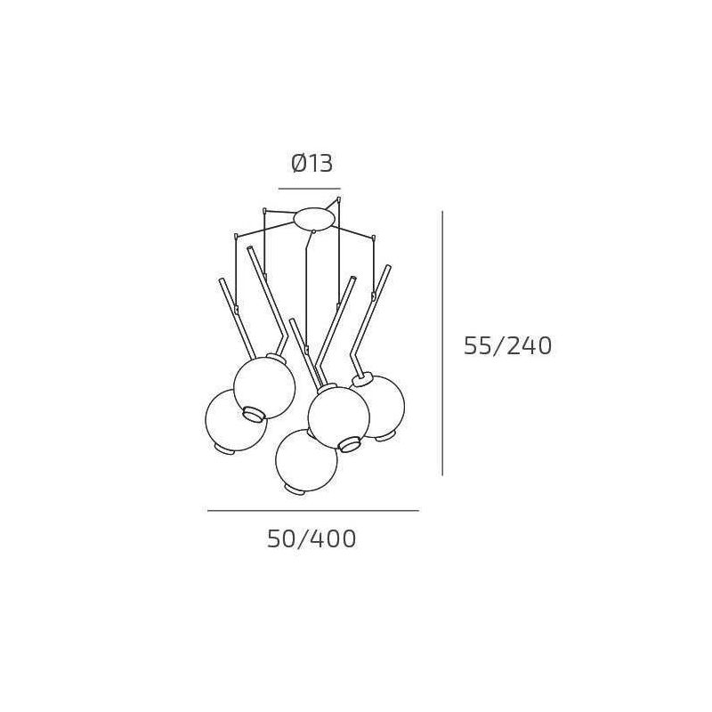 V-LINE SOSPENSIONE 5 LUCI DECENTRATA NERA O SABBIA CON VETRI COLORATI LAMPADINE E27