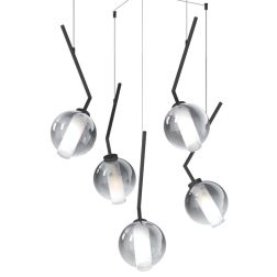 V-LINE SOSPENSIONE 5 LUCI DECENTRATA NERA O SABBIA CON VETRI COLORATI LAMPADINE E27 2