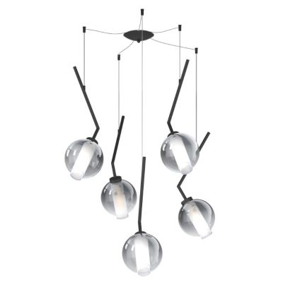 V-LINE SOSPENSIONE 5 LUCI DECENTRATA NERA O SABBIA CON VETRI COLORATI LAMPADINE E27