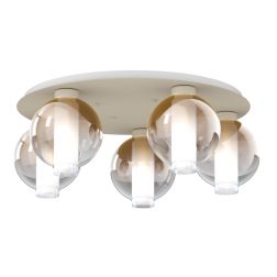 V-LINE PLAFONIERA ROTONDA 5 LUCI D60 CM NERA O SABBIA CON VETRI COLORATI MODERNA LAMPADINE E27