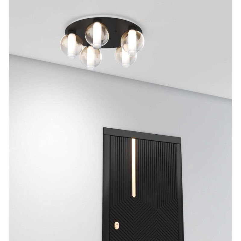 V-LINE PLAFONIERA ROTONDA 5 LUCI D60 CM NERA O SABBIA CON VETRI COLORATI MODERNA LAMPADINE E27