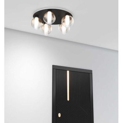 V-LINE PLAFONIERA ROTONDA 5 LUCI D60 CM NERA O SABBIA CON VETRI COLORATI MODERNA LAMPADINE E27