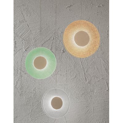 CANDY SOSPENSIONE A 6 LUCI LED 40W LUCE 3000K DIMMERABILE CON DIFFUSORI IN VETRO COLORATO E BASE ORO ONDALUCE CICIRIELLO - Crist