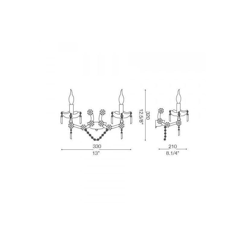 LAMPADA DA PARETE CLASSICA CON 2 LUCI IN VETRO TRASPARENTE O ORO E PENDAGLI IN CRISTALLO CRISTALENSI - Cristalensi Shop Online