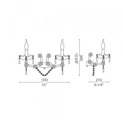LAMPADA DA PARETE CLASSICA CON 2 LUCI IN VETRO TRASPARENTE O ORO E PENDAGLI IN CRISTALLO CRISTALENSI - Cristalensi Shop Online