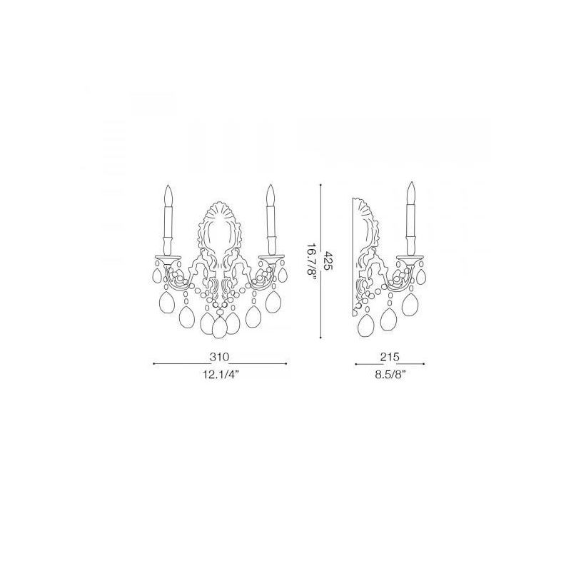 LAMPADA DA PARETE CLASSICA CON BRACCI IN METALLO FINITURA ORO O ARGENTO E PENDAGLI IN CRISTALLO CRISTALENSI - Cristalensi Shop O
