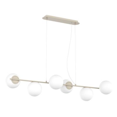 SOSPENSIONE 6 LUCI LINEARE IN METALLO NERO O SABBIA E DIFFUSORI IN VETRO BIANCO LAMPADINE ATTACCO E27