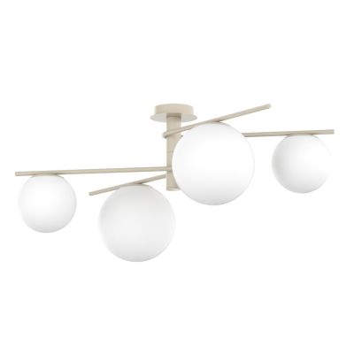 BOOMERANG SOSPENSIONE 4 LUCI IN METALLO SABBIA E DIFFUSORI IN VETRO BIANCO LAMPADINE ATTACCO E27