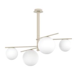 BOOMERANG SOSPENSIONE 4 LUCI IN METALLO SABBIA E DIFFUSORI IN VETRO BIANCO LAMPADINE ATTACCO E27 2