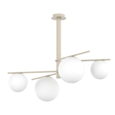 BOOMERANG SOSPENSIONE 4 LUCI IN METALLO SABBIA E DIFFUSORI IN VETRO BIANCO LAMPADINE ATTACCO E27