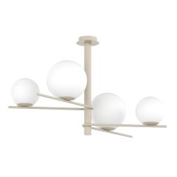 BOOMERANG SOSPENSIONE 4 LUCI IN METALLO SABBIA E DIFFUSORI IN VETRO BIANCO LAMPADINE ATTACCO E27