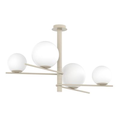 BOOMERANG SOSPENSIONE 4 LUCI IN METALLO SABBIA E DIFFUSORI IN VETRO BIANCO LAMPADINE ATTACCO E27