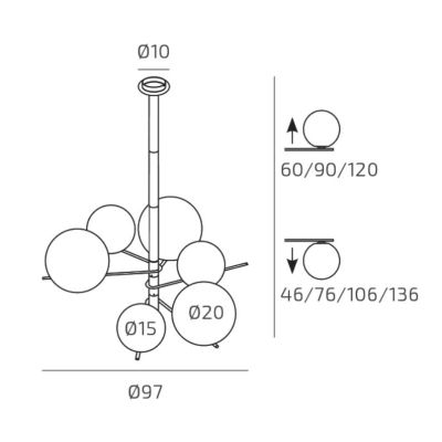 BOOMERANG SOSPENSIONE 6 LUCI IN METALLO SABBIA E DIFFUSORI IN VETRO BIANCO LAMPADINE ATTACCO E27