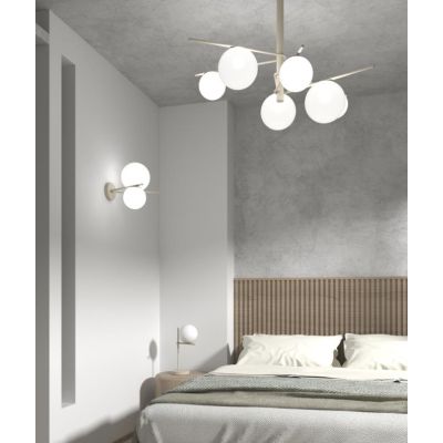 BOOMERANG SOSPENSIONE 6 LUCI IN METALLO SABBIA E DIFFUSORI IN VETRO BIANCO LAMPADINE ATTACCO E27