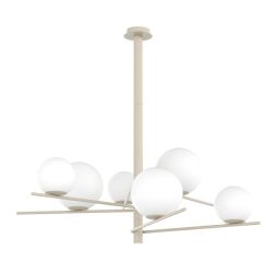 BOOMERANG SOSPENSIONE 6 LUCI IN METALLO SABBIA E DIFFUSORI IN VETRO BIANCO LAMPADINE ATTACCO E27