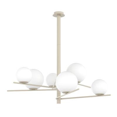 BOOMERANG SOSPENSIONE 6 LUCI IN METALLO SABBIA E DIFFUSORI IN VETRO BIANCO LAMPADINE ATTACCO E27