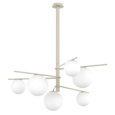 BOOMERANG SOSPENSIONE 6 LUCI IN METALLO SABBIA E DIFFUSORI IN VETRO BIANCO LAMPADINE ATTACCO E27