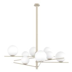 BOOMERANG SOSPENSIONE 8 LUCI IN METALLO SABBIA E DIFFUSORI IN VETRO BIANCO LAMPADINE ATTACCO E27