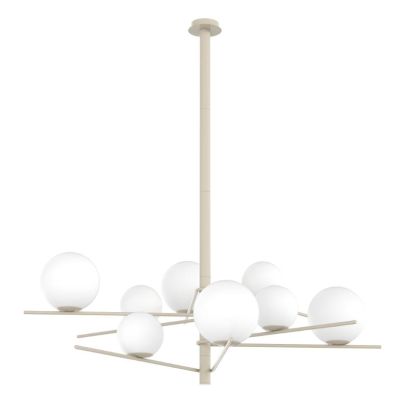 BOOMERANG SOSPENSIONE 8 LUCI IN METALLO SABBIA E DIFFUSORI IN VETRO BIANCO LAMPADINE ATTACCO E27