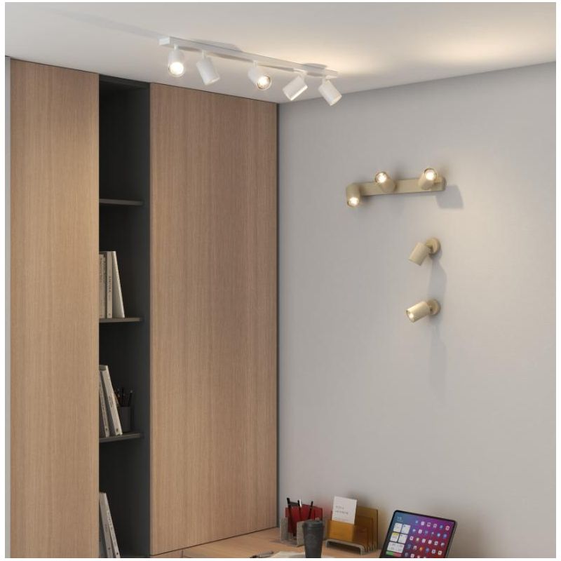 KORA BINARIO A 3 LUCI CON SPOT ORIENTABILI METALLO NERO, BIANCO E SABBIA CON LAMPADINE ATTACCO GU10