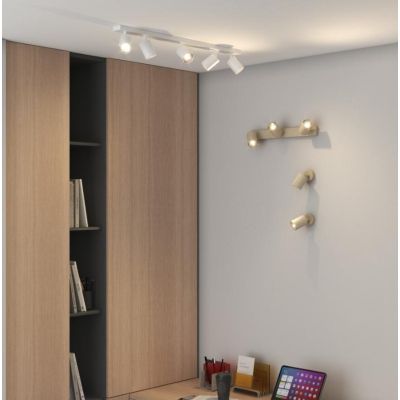 KORA BINARIO A 5 LUCI CON SPOT ORIENTABILI METALLO NERO, BIANCO E SABBIA CON LAMPADINE ATTACCO GU10