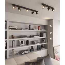 KORA BINARIO A 5 LUCI CON SPOT ORIENTABILI METALLO NERO, BIANCO E SABBIA CON LAMPADINE ATTACCO GU10 2