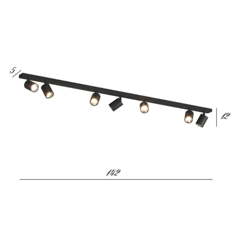 KORA BINARIO A 7 LUCI CON SPOT ORIENTABILI METALLO NERO, BIANCO E SABBIA CON LAMPADINE ATTACCO GU10