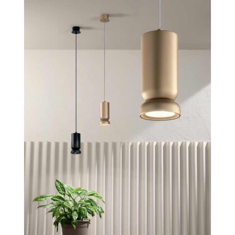 LILIUM SOSPENSIONE SINGOLA  A CILINDRO SVASATO METALLO ORO O NERO DESIGN MODERNO LAMPADINA GU10