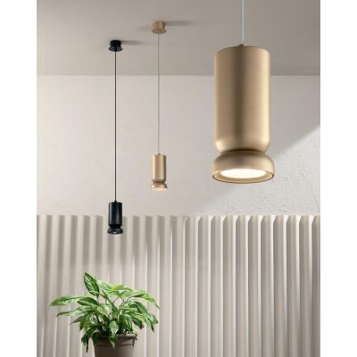 LILIUM SOSPENSIONE SINGOLA  A CILINDRO SVASATO METALLO ORO O NERO DESIGN MODERNO LAMPADINA GU10