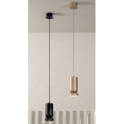 LILIUM SOSPENSIONE SINGOLA  A CILINDRO SVASATO METALLO ORO O NERO DESIGN MODERNO LAMPADINA GU10