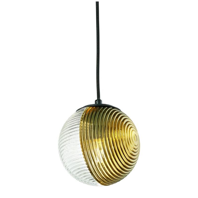 BELLA SOSPENSIONE SINGOLA NERA CON SFERA IN VETRO SOFFIATO RIGATO BICOLORE LAMPADINA E27