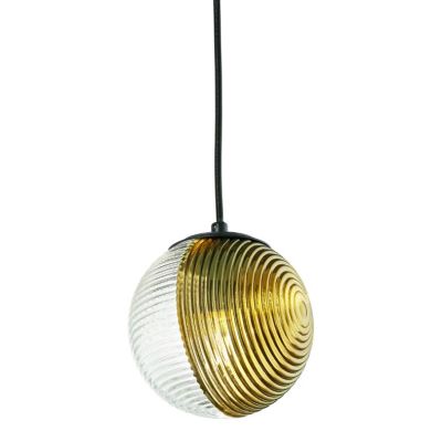 BELLA SOSPENSIONE SINGOLA NERA CON SFERA IN VETRO SOFFIATO RIGATO BICOLORE LAMPADINA E27