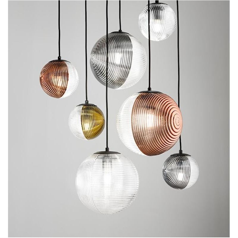 BELLA SOSPENSIONE SINGOLA NERA CON SFERA IN VETRO SOFFIATO RIGATO BICOLORE LAMPADINA E27