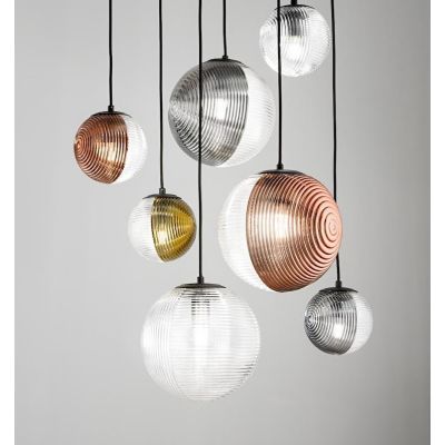 BELLA SOSPENSIONE SINGOLA NERA CON SFERA IN VETRO SOFFIATO RIGATO BICOLORE LAMPADINA E27