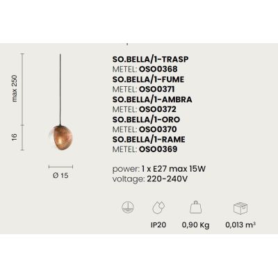 BELLA SOSPENSIONE SINGOLA NERA CON SFERA IN VETRO SOFFIATO RIGATO BICOLORE LAMPADINA E27