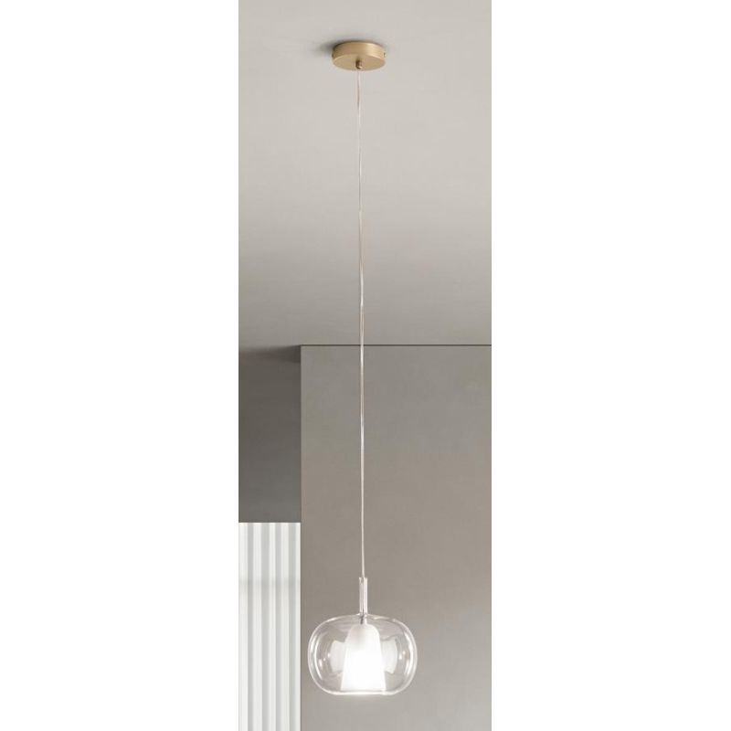 THELMA SOSPENSIONE SINGOLA D25 CM IN VETRO SOFFIATO TRASPARENTE, FUME O AMBRA  DESIGN MODERNO