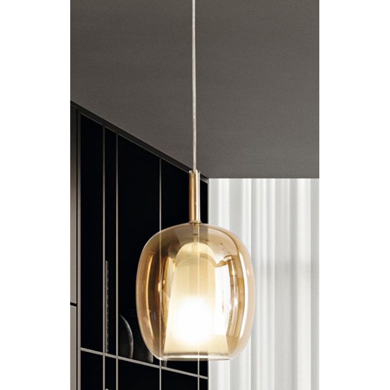 THELMA SOSPENSIONE SINGOLA D19 CM IN VETRO SOFFIATO TRASPARENTE, FUME O AMBRA  DESIGN MODERNO