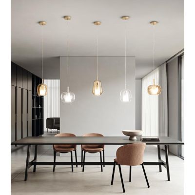 THELMA SOSPENSIONE SINGOLA D19 CM IN VETRO SOFFIATO TRASPARENTE, FUME O AMBRA  DESIGN MODERNO