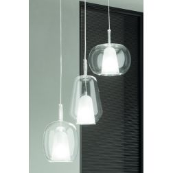 THELMA SOSPENSIONE 3 LUCI RETTANGOLARE BIANCA CON DIFFUSORI IN VETRO SOFFIATO TRASPARENTE MODERNA 2