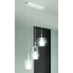 THELMA SOSPENSIONE 3 LUCI RETTANGOLARE BIANCA CON DIFFUSORI IN VETRO SOFFIATO TRASPARENTE MODERNA