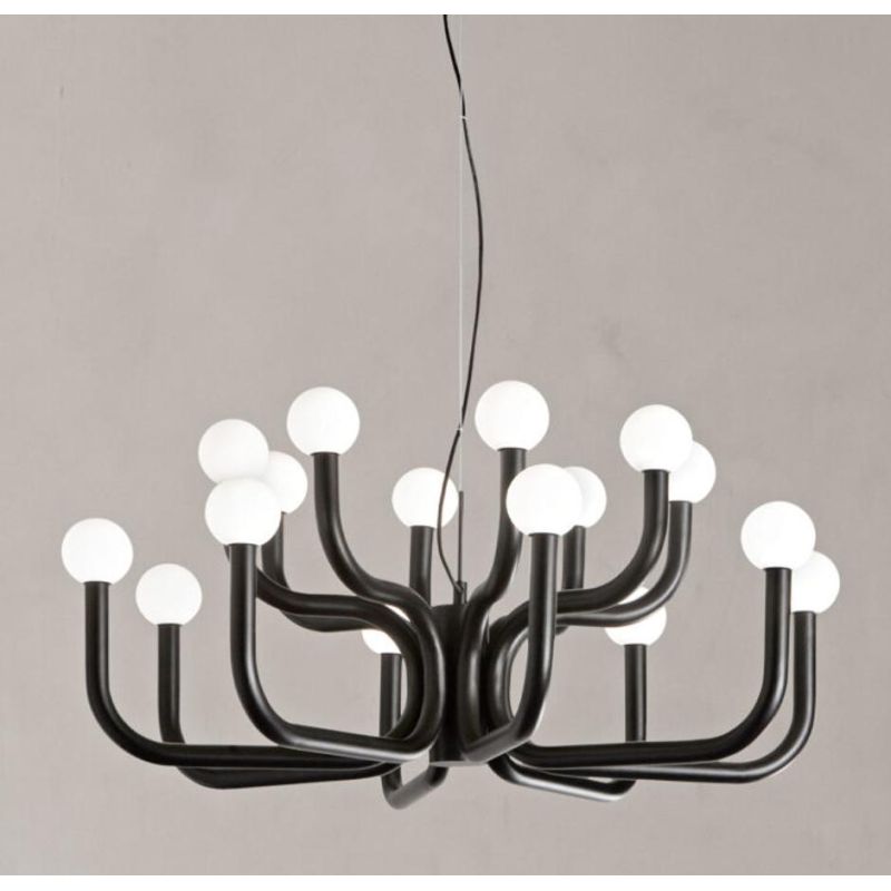 DERBY SOSPENSIONE MODERNA 16 LUCI IN METALLO ORO O NERO CON SFERE IN VETRO BIANCO LAMPADINE G9